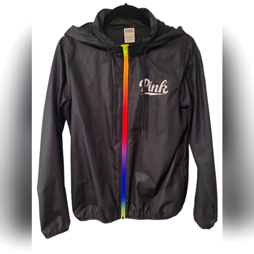 PINK by Victoria's Secret - Black Rainbow Zipper Light Winderbreaker Jacket